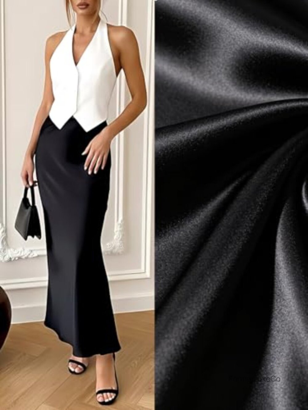 Satin Maxi Skirt High Waisted A-Line Flowy Ankle Length - Picture 3 of 6